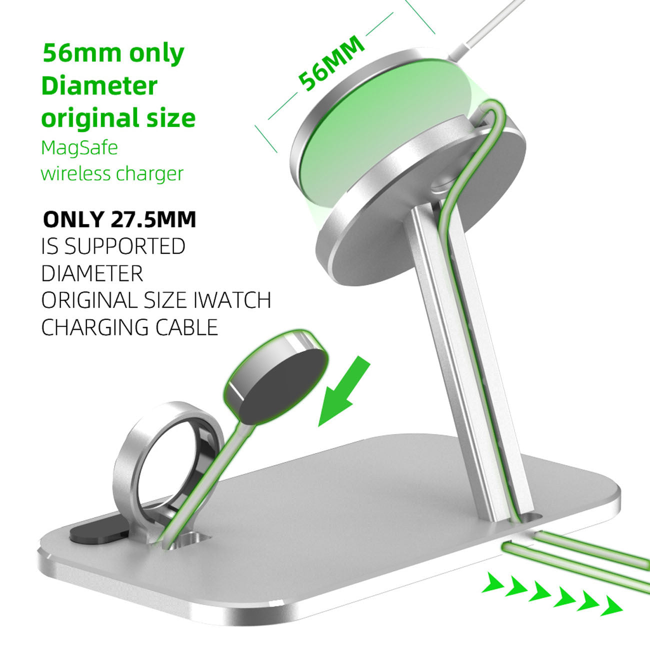 Multifunction Alloy Charging Stand – Data Cable Storage Base & Watch Charger Dock for Desk Organization