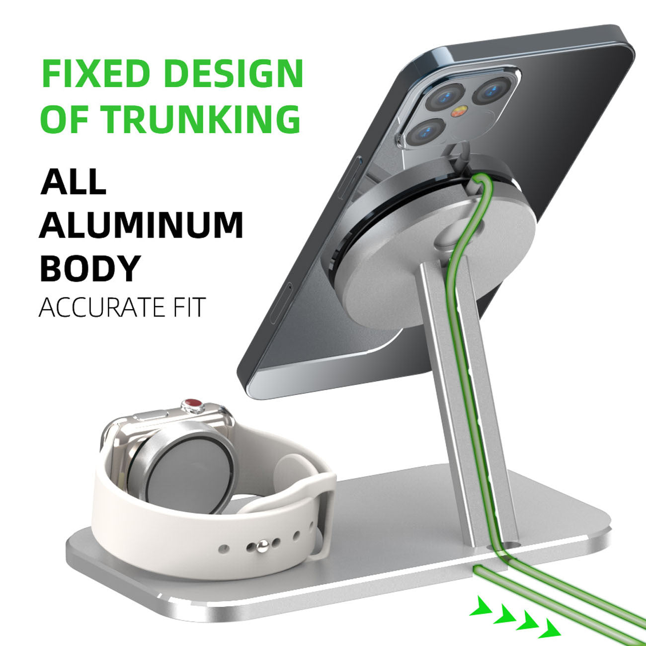 Multifunction Alloy Charging Stand – Data Cable Storage Base & Watch Charger Dock for Desk Organization