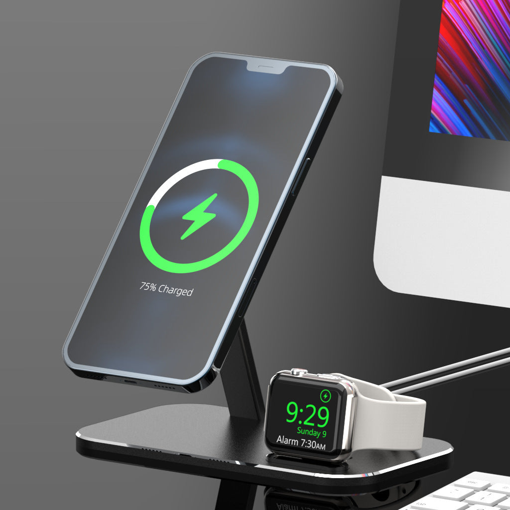 Multifunction Alloy Charging Stand – Data Cable Storage Base & Watch Charger Dock for Desk Organization