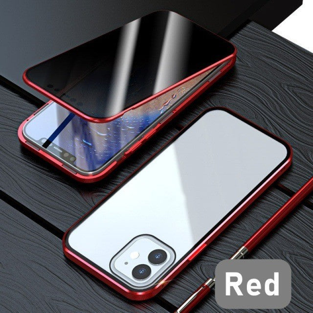 Double-Sided Glass Phone Case with Magnetic Metal Frame – Shockproof & Durable Protection for iPhone & Android