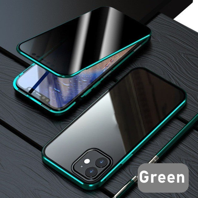 Double-Sided Glass Phone Case with Magnetic Metal Frame – Shockproof & Durable Protection for iPhone & Android
