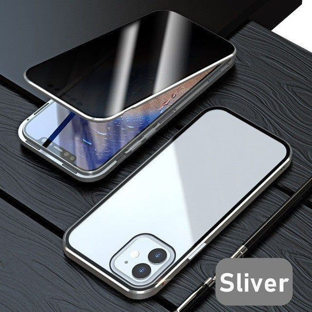 Double-Sided Glass Phone Case with Magnetic Metal Frame – Shockproof & Durable Protection for iPhone & Android